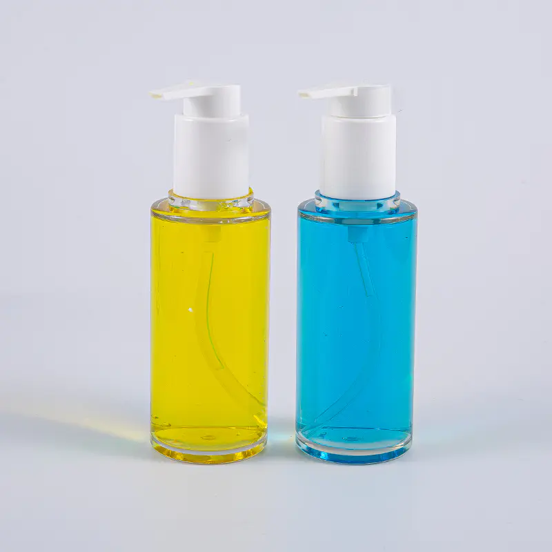 Chai kem dưỡng da hình tròn PETG 100ml trong suốt có bơm nhựa màu trắng
